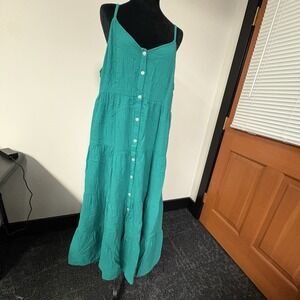 Universal Thread Women's Green Maxi Sundress Button Front Tiered XL NWT